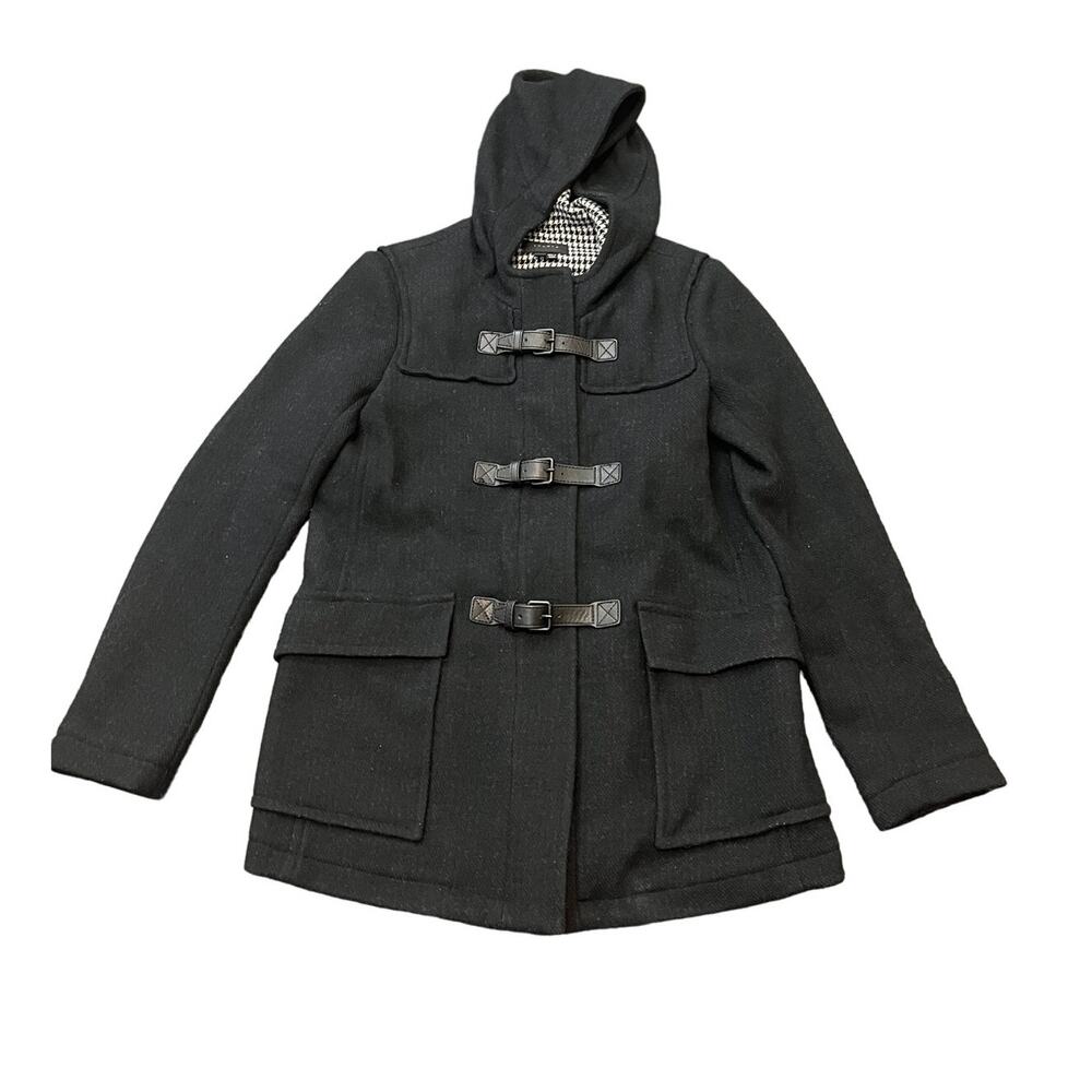 Theory Toggle Duffle‎ Coat Wool Gray Black Plaid Interior Size P Small